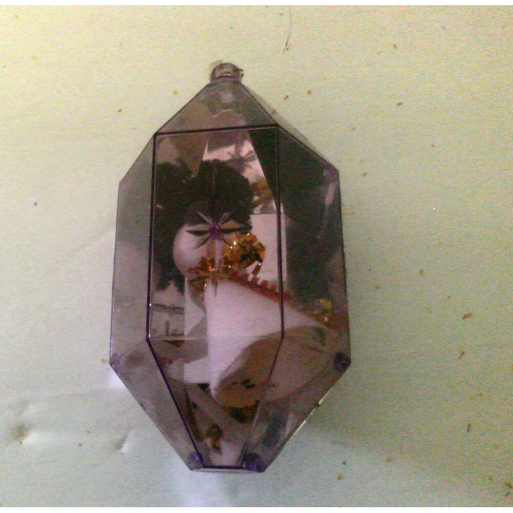 Jewelbrite Diorama Hexagonal Shaped Christmas Ornament  Snow Girl Purple 1960's